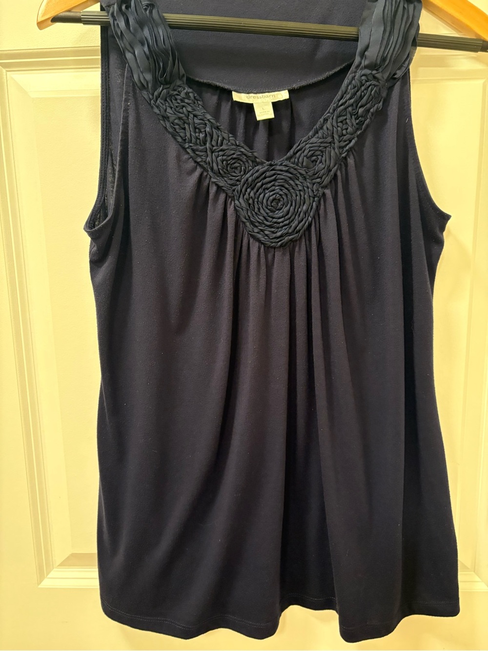 dressbarn Navy Braided Y-Neck Sleeveless Tank